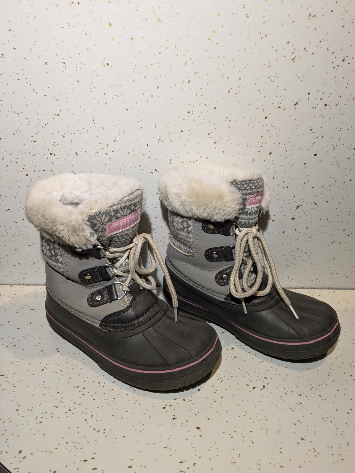 London Fog Collection Gray & Pink Girls Winter Boots size 13
