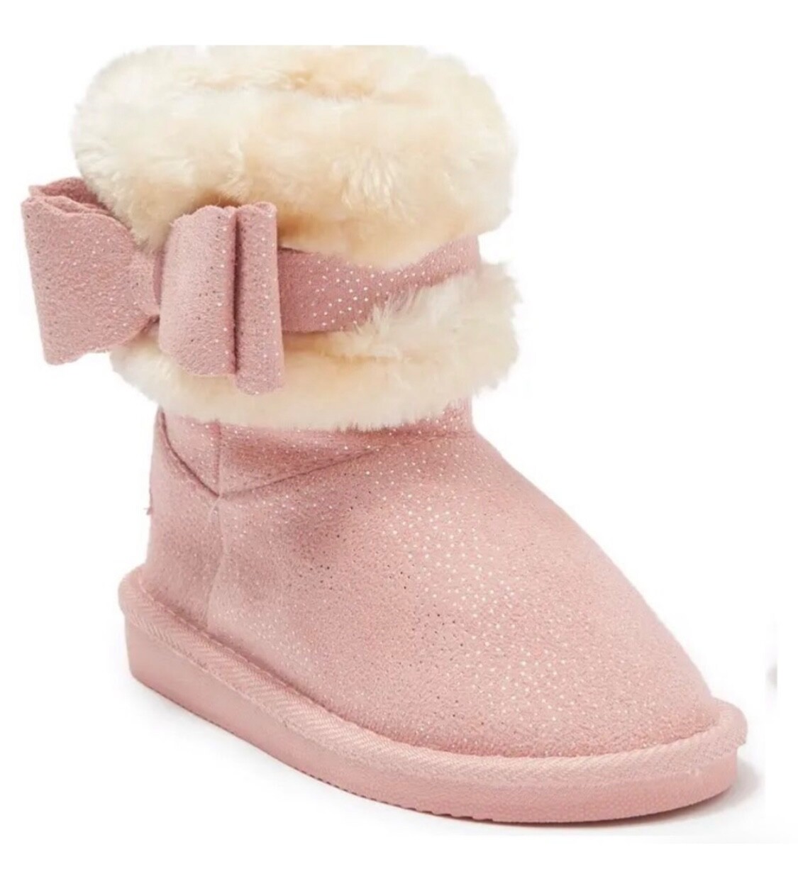 Bebe Girls Sparkling Pink/Tan Faux Fur Winter Boots with Bow sz 3 NWT MSRP $52