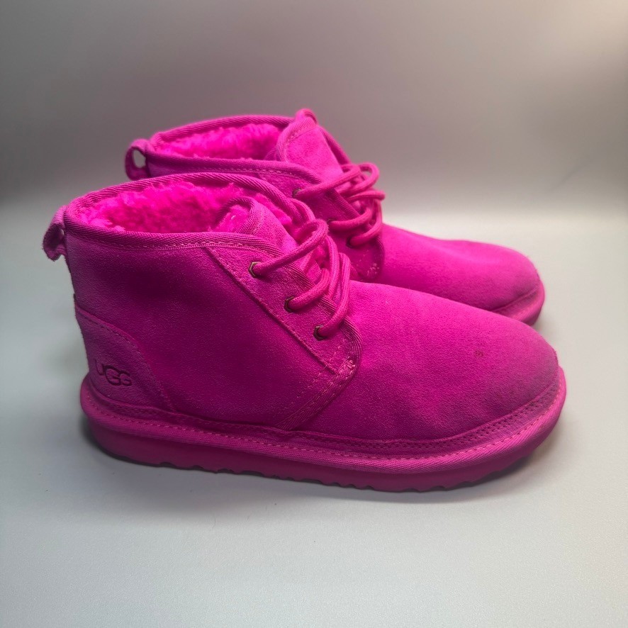 UGG Kids Neumel II Boot Pink Suede Shearling Lined Lace Up Ankle Boots