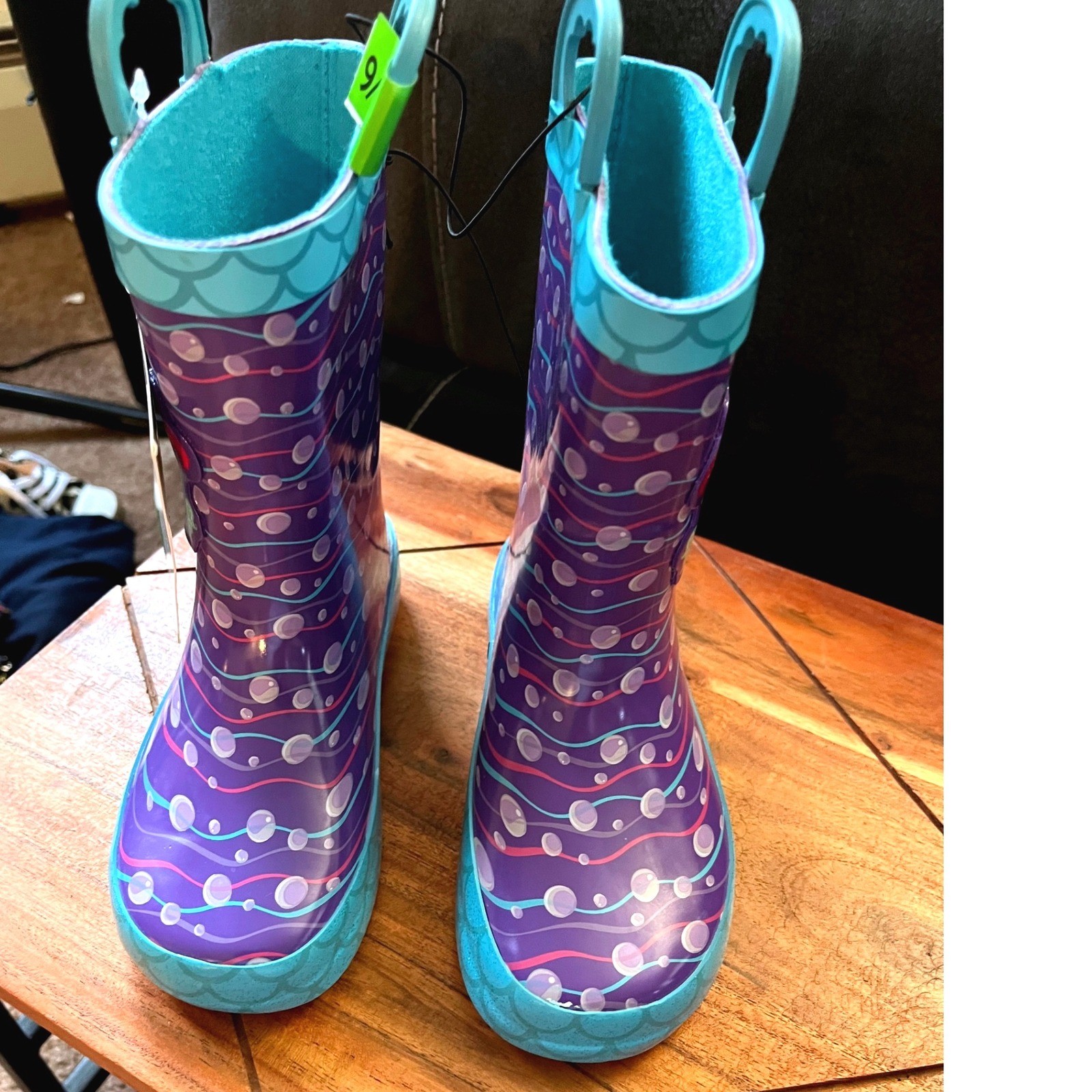 Member’s Mark Kids Mermaid Rain Boots Size 9/10 Blue Purple Handles NWT