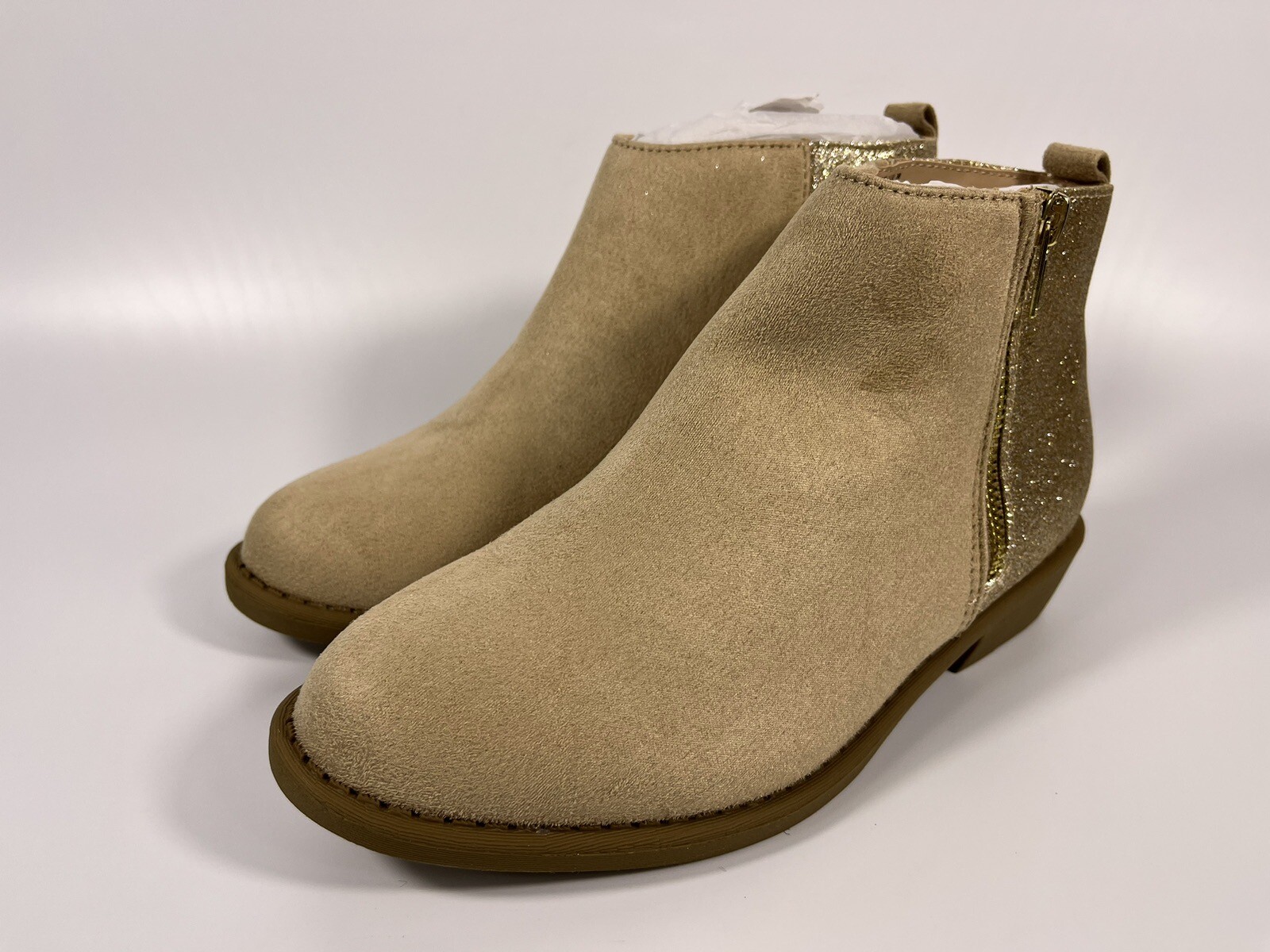 FABKIDS Girls Kids Glitter Back Ankle Bootie in Tan big Kids US SIZE 4