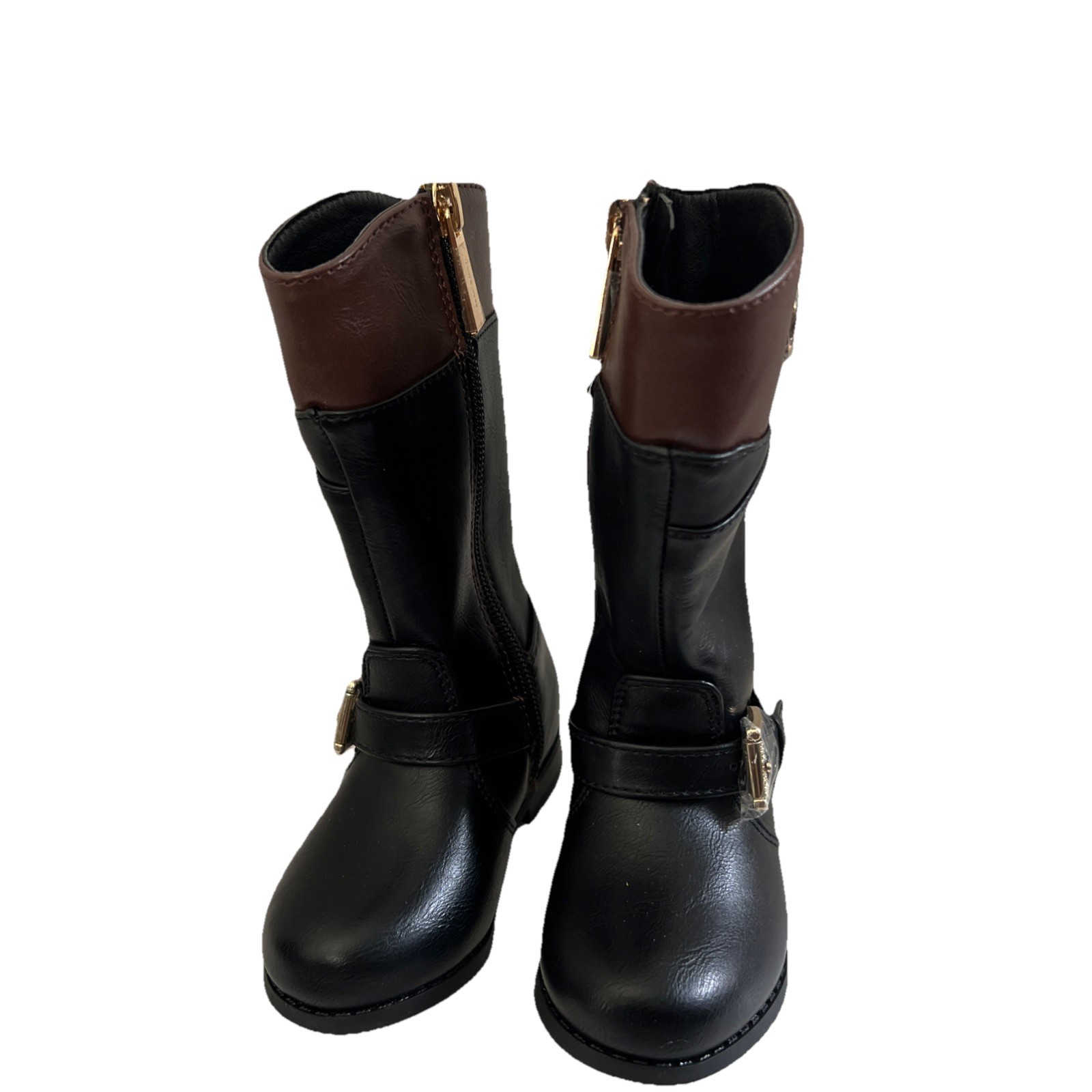 Michael Kors Emma Derby-T Kids Girls Baby:Toddler Riding Black  & Brown Boots 5