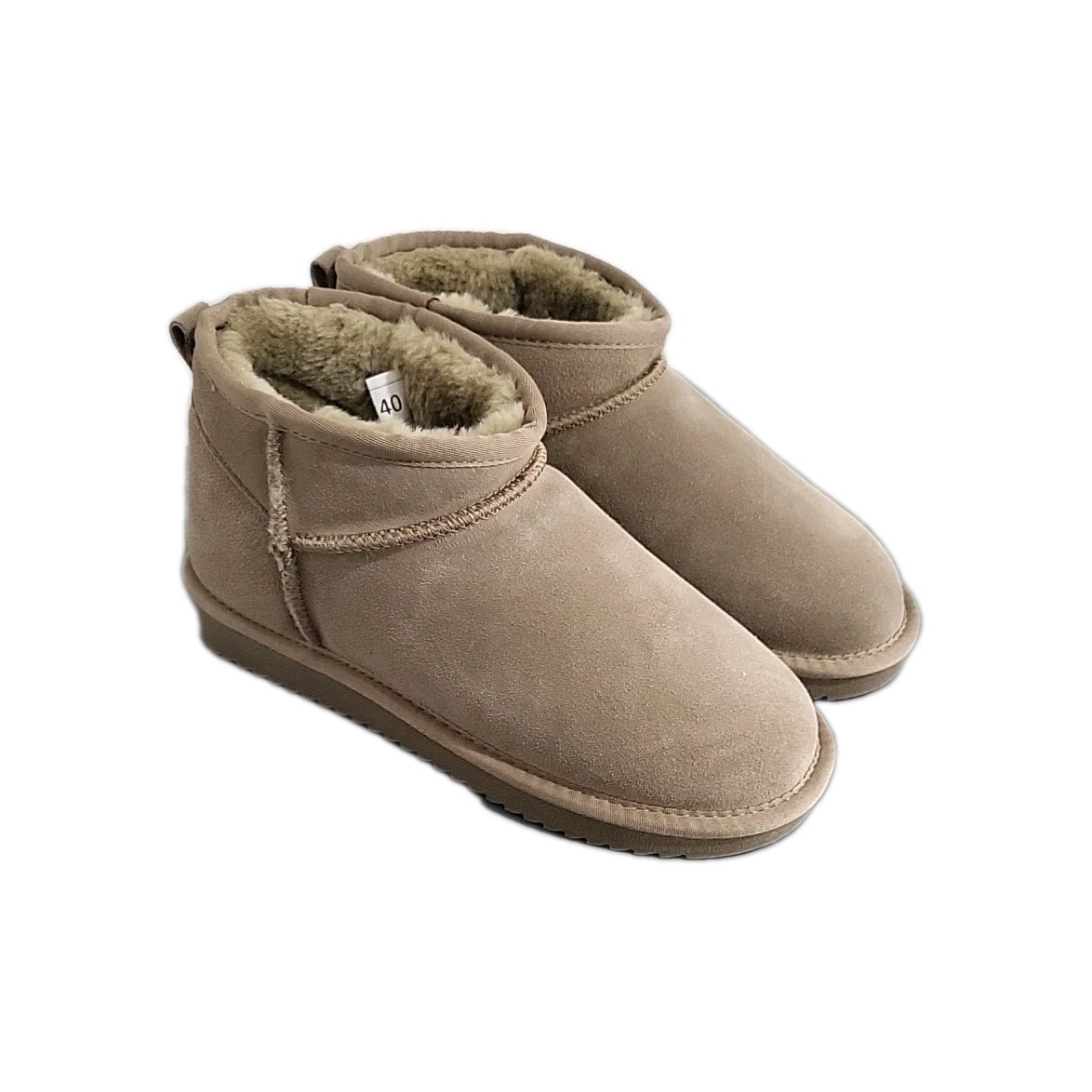 Women Tan Slip On Ankle Snow Boots Genuine Suede Faux Fur Lining EU 40