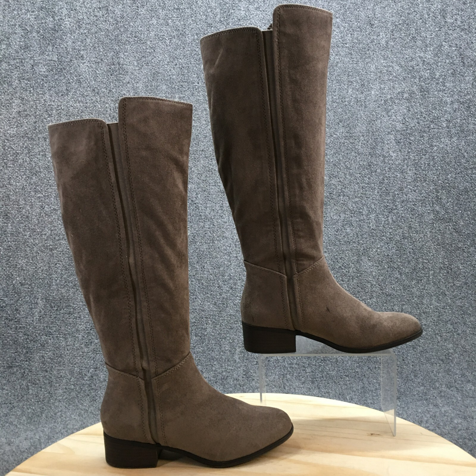 A New Day Boots Womens 7 Tall Knee High Brown Suede Side Zip Block Heels Almond