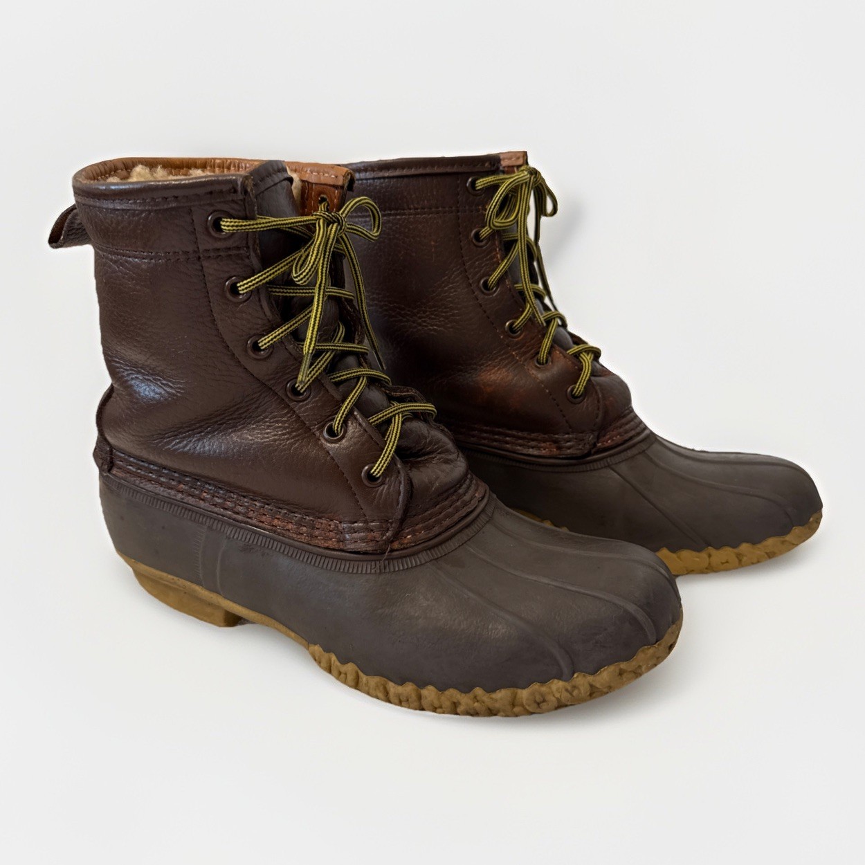 LL Bean D uck Boots Brown Shearling Lined Leather/Rubber Size EM/9M Women’s