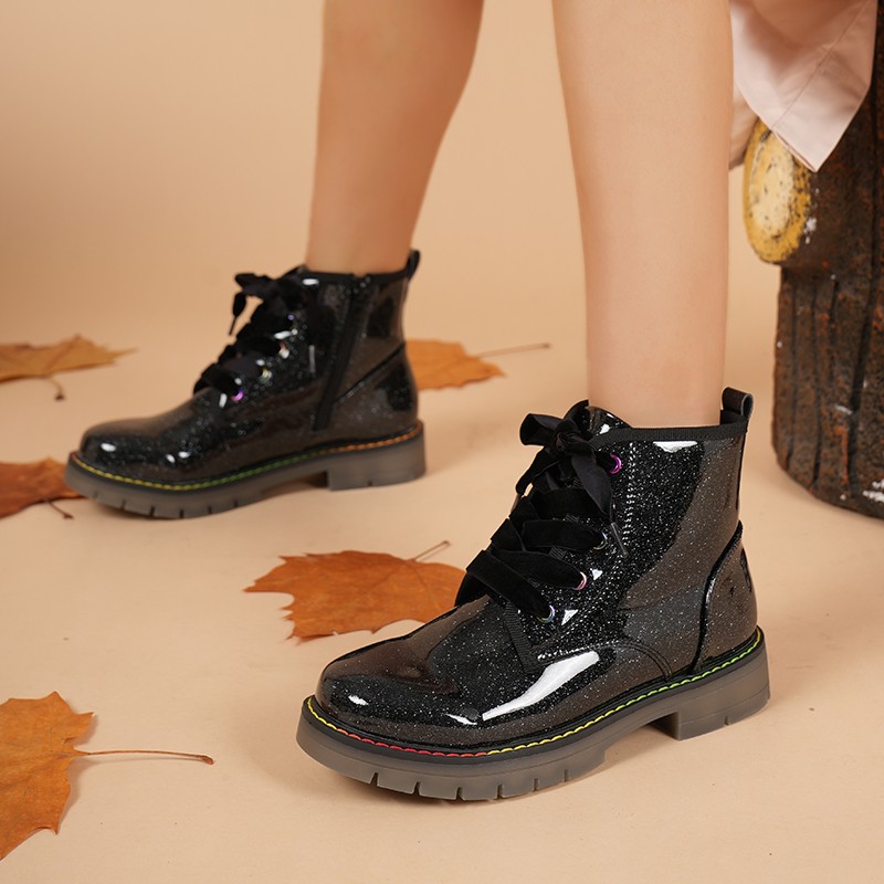 Dream Pairs Kids Girls Boys Glitter Ankle Boots Side Zipper PU Combat Boots