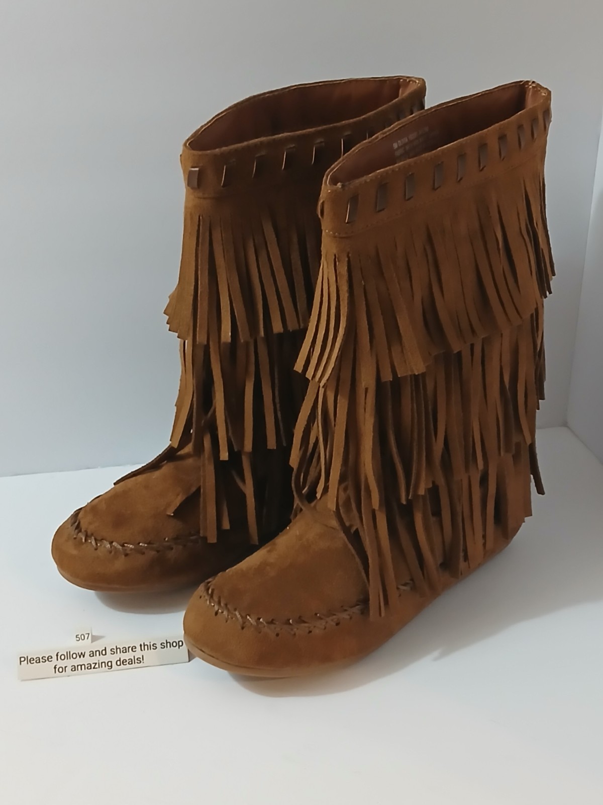 Women’s/Girl’s Brown Moccasin Boots With Fringe Size 5