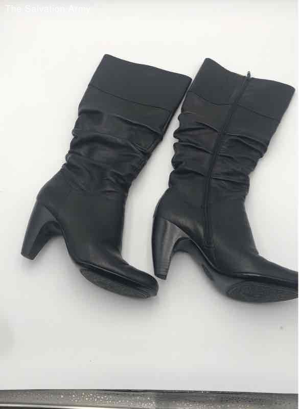 Sofft Womens Black Leather Round Toe Side Zip Ruched Knee High Boots Size 9