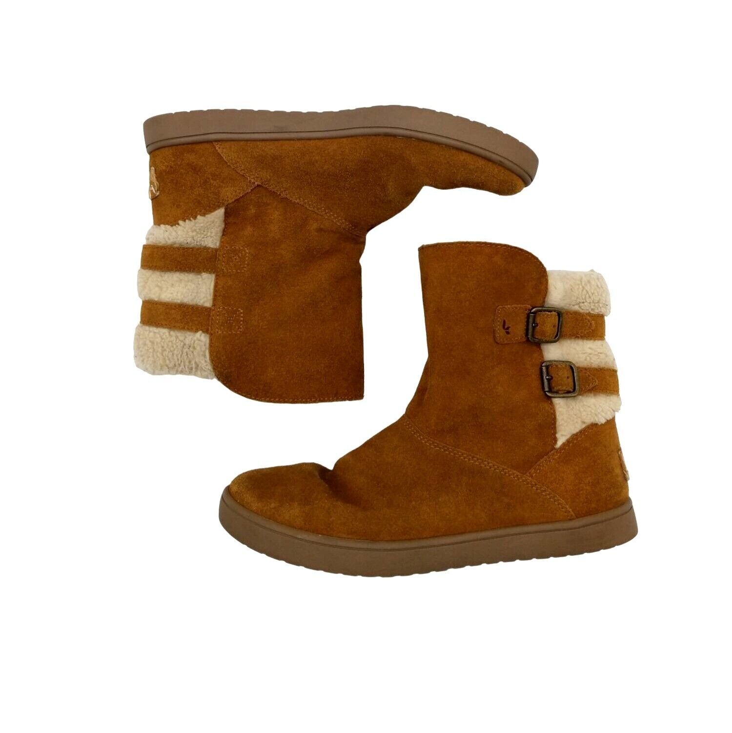 Koolaburra by UGG Suede Winter Boots Faux Fur Trim Buckle Detail Girls Size 4