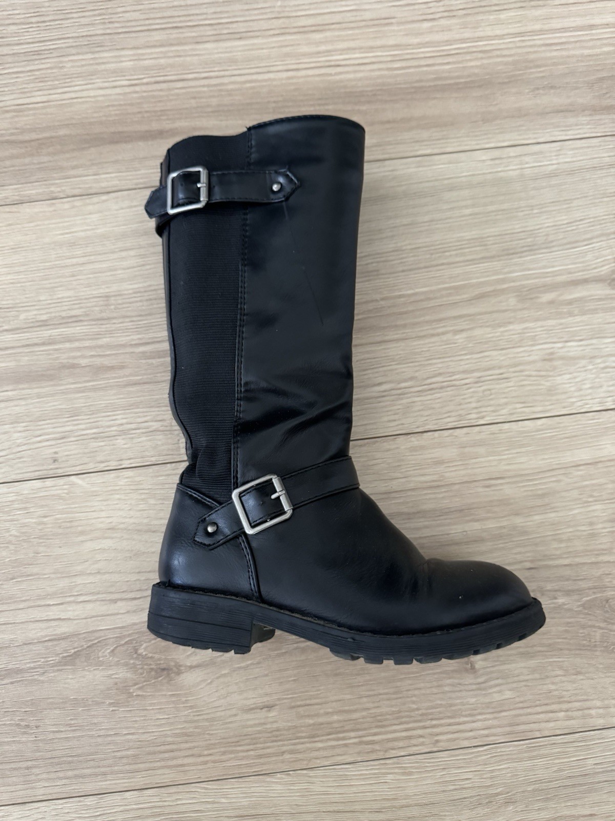 Size 1 Kids Girls Boots Mid-Calf Knee-High Low Heels Zip Close Riding Elastics