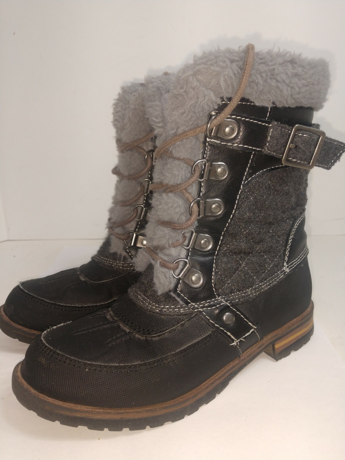 Black and Gray Rock & Candy Danleak ZGD12 Girls Winter Boots Youth Size 1