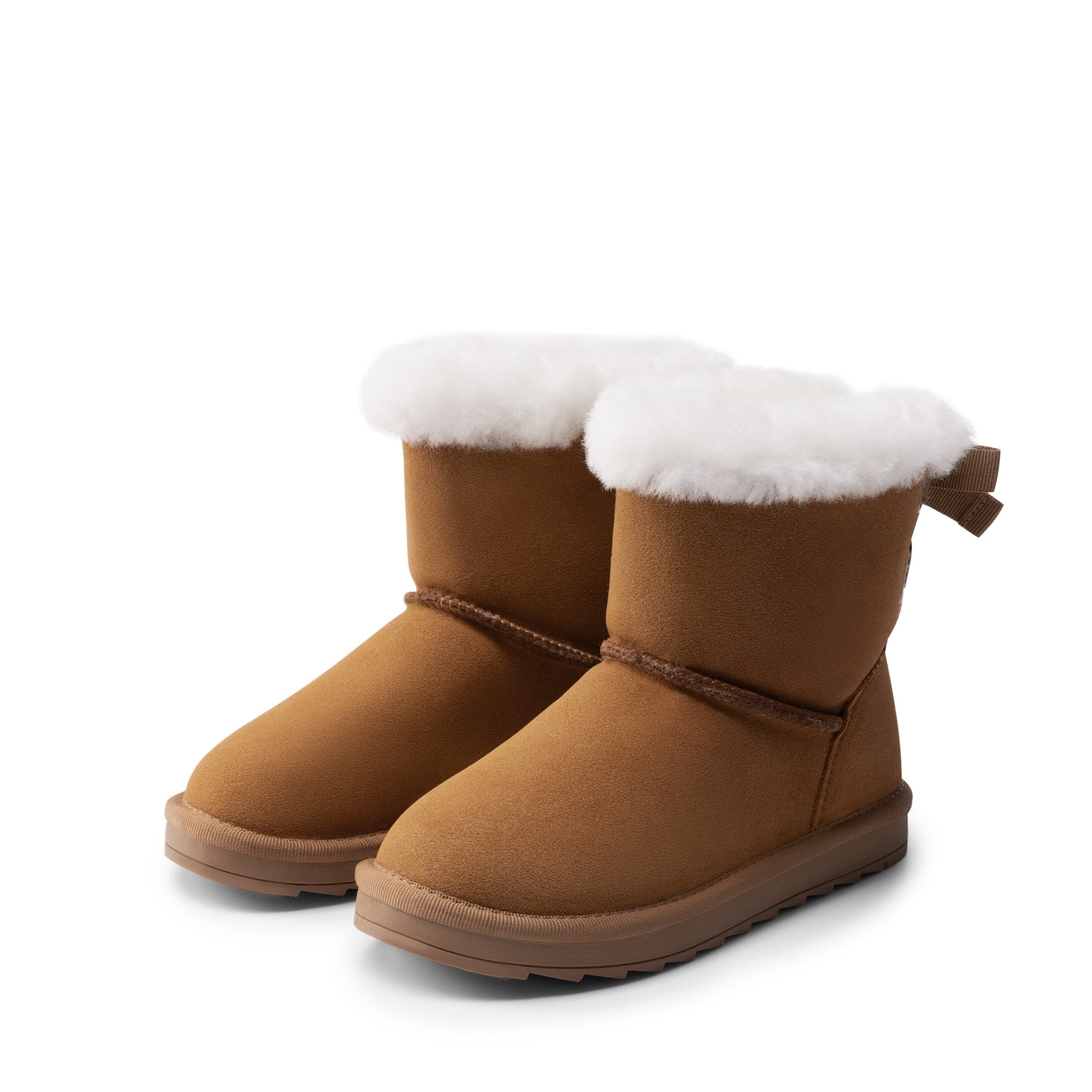 BURUDANI Chestnut Girls Boots Kids Winter Warm Snow Ankle Bow Boots