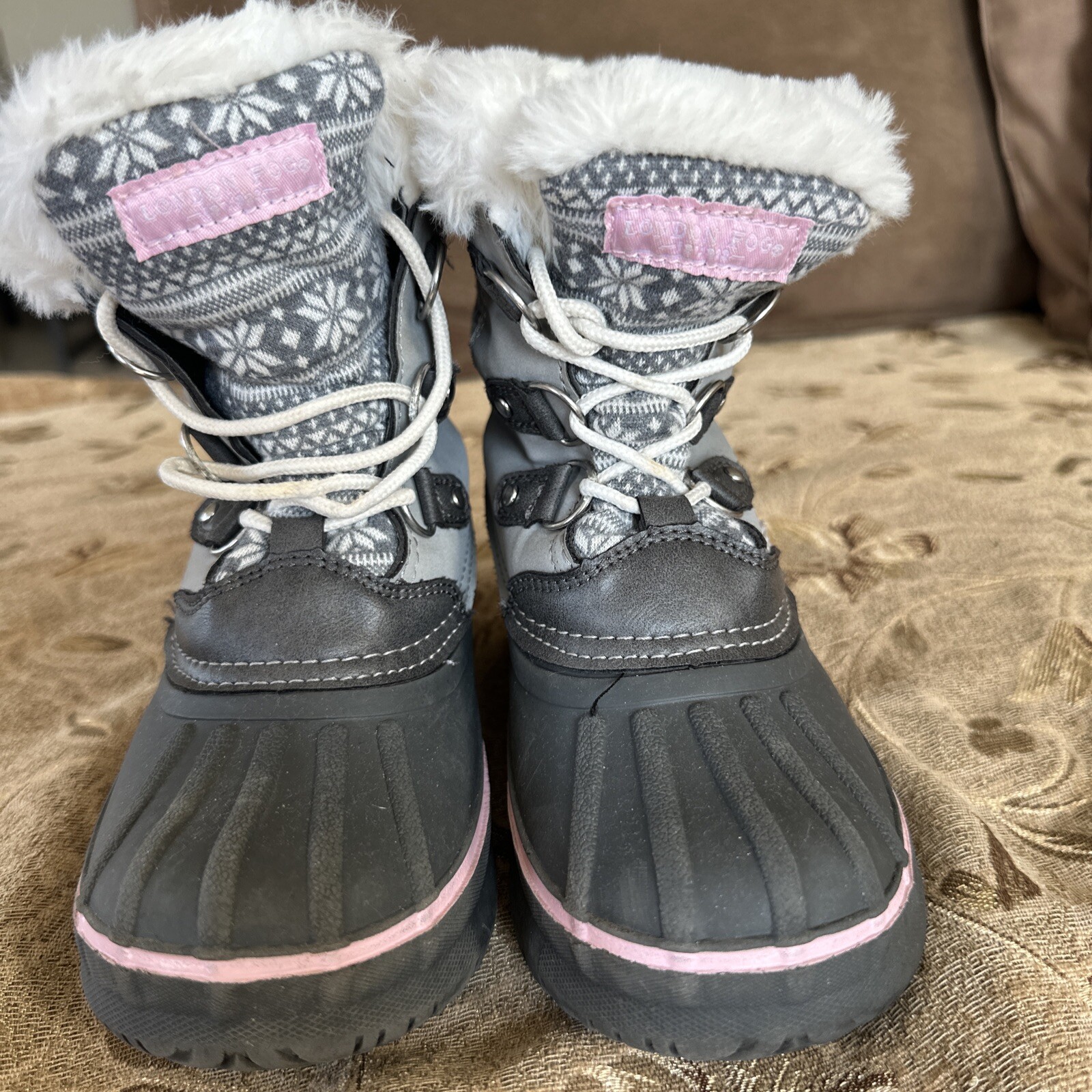 London Fog Collection Girls Boots Size 13 Faux Fur Winter Snow Boot Black Pink