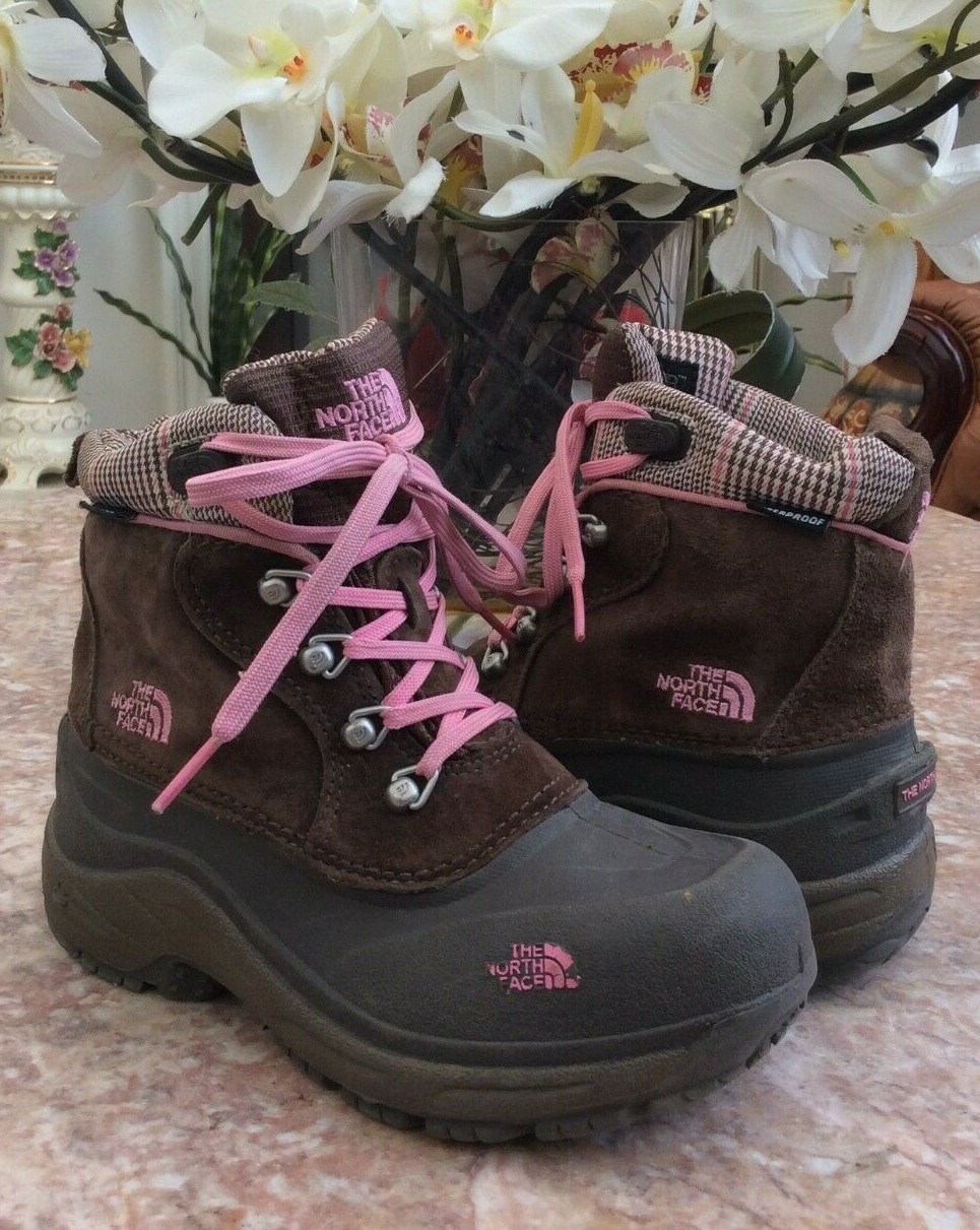 THE NORTH FACE Chilkat Brown Insulated Waterproof Winter Girls Boots Size 2 EUC