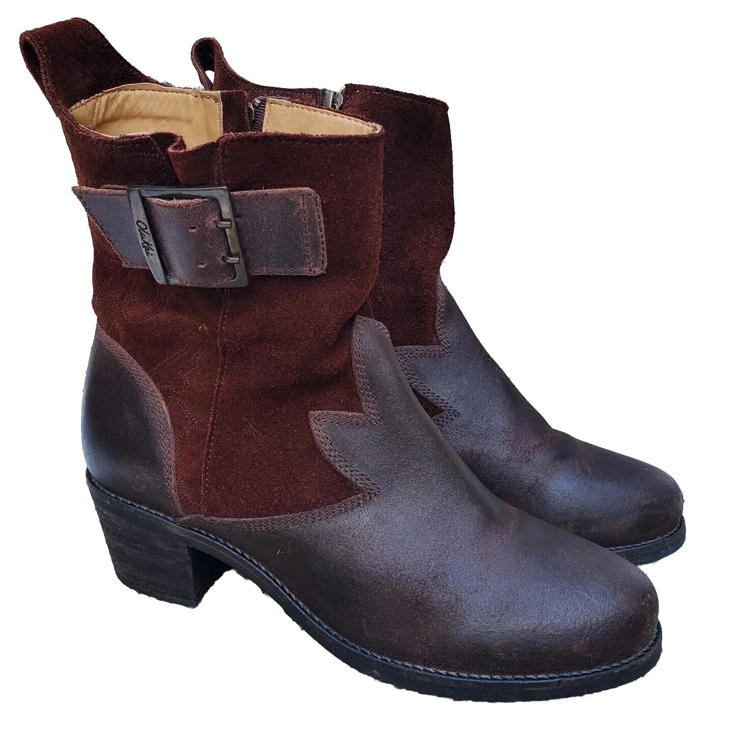 Olukai Kaiulani Women Boots Embroidered Suede Rustic Kona Coffee Leather 8.5