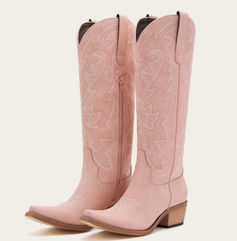 The Molly Wood Pink Embroidered Tall Cowgirl Boots Women’s