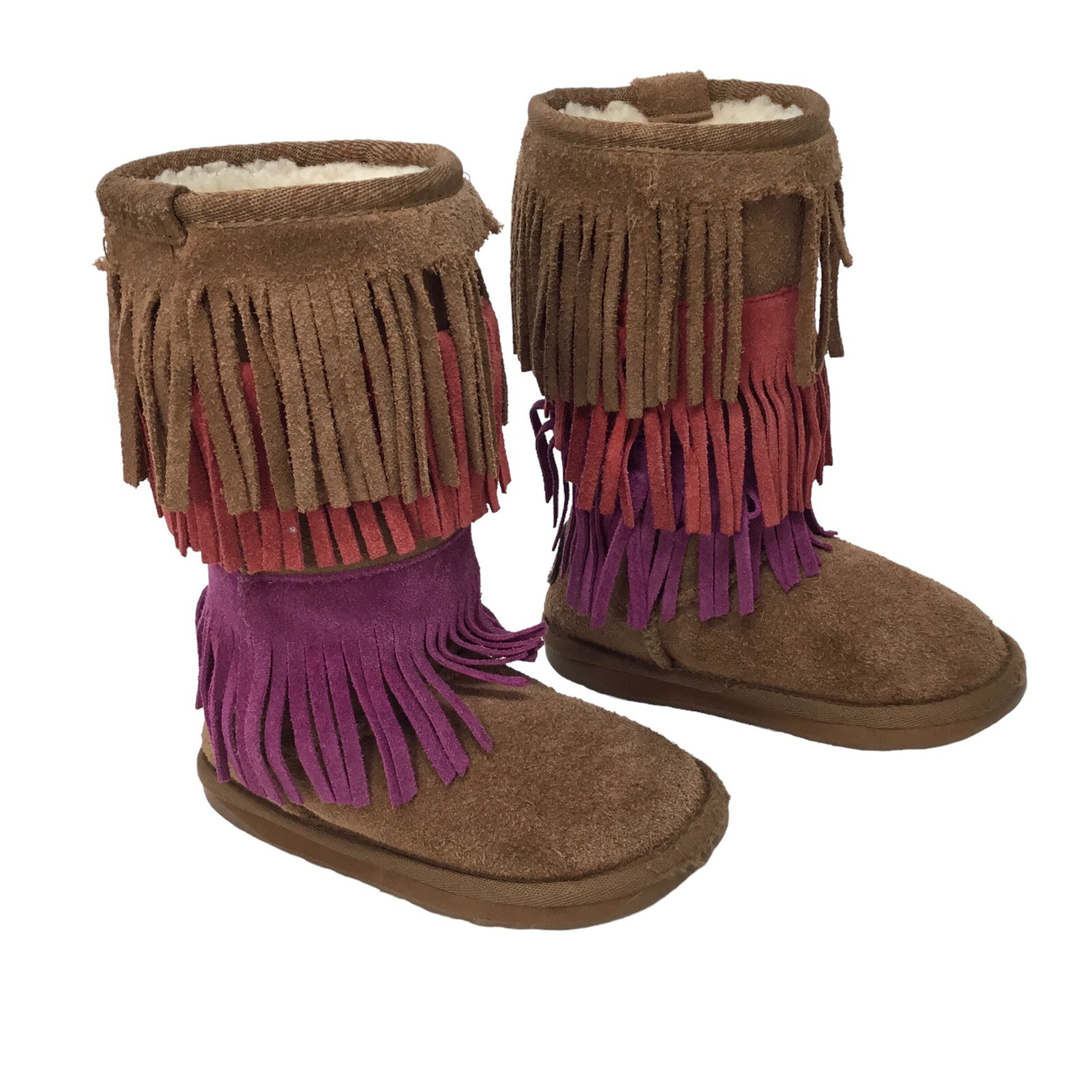 Emu LuLu Girls Boots Merino Wool Lining Size K9 Fringe Fringed Winter Warm