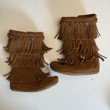 Minnetonka Brown Suede 3 Layer Fringe # 2652 Girls Boots Size 8