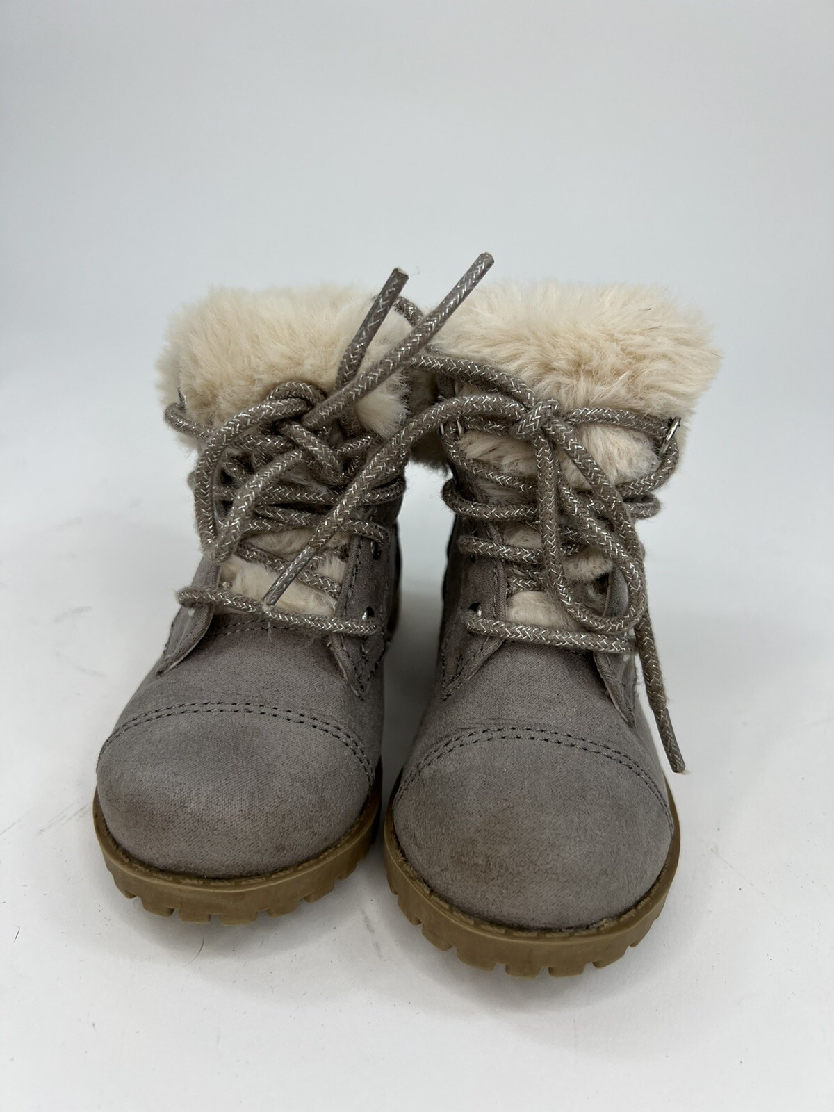 Old Navy Suede Girls Boots Size 6 Gray Fuzzy Cap Toe Winter Toddler Outdoor