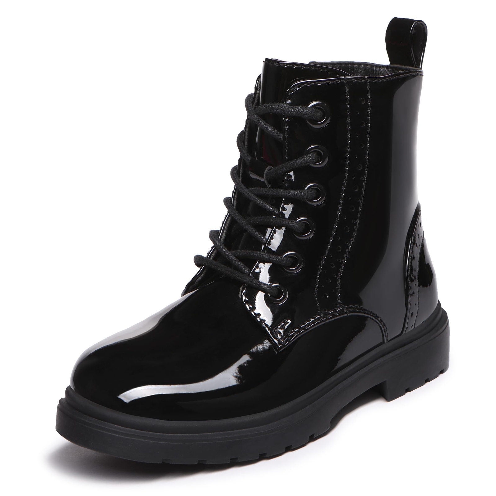 Athlefit Waterproof Combat Boots Lace Up Zipper Black Ankle Boots Big Kid Size 4