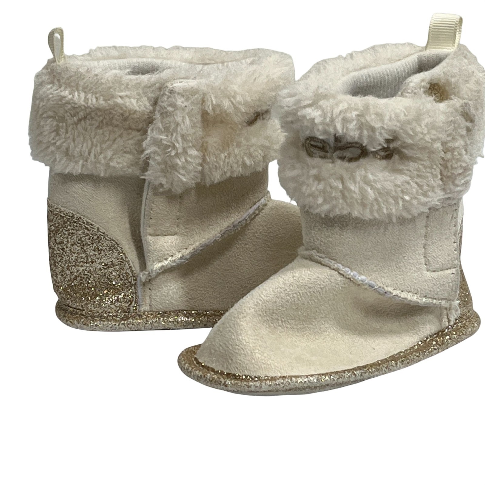 Bebe Baby Girls Boots Size 2 Faux Suede Cream Gold Winter Ankle Booties