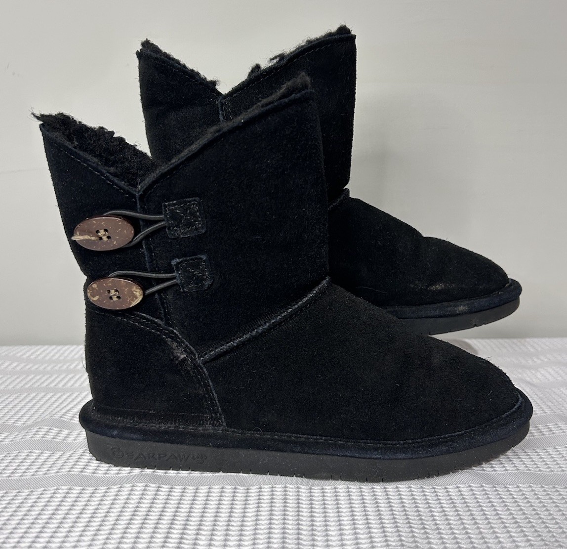 Bearpaw Black Boots Rosaline With Buttons Youth Girls  Size 4