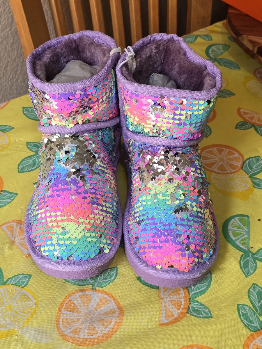 K KomForme Girls Winter Boots Sparkle Sequins Warm Snow Shoes Fur Lined