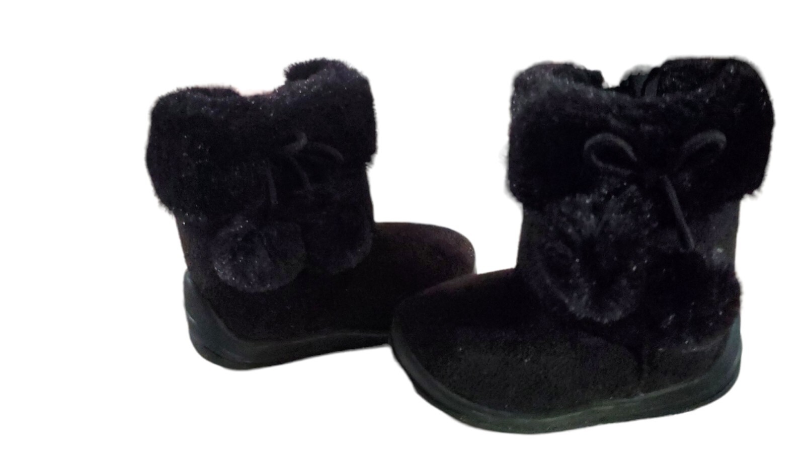 Kali Footwear Toddler Girls Black Fur Pom Pom Ankle Boots Size 4 Winter