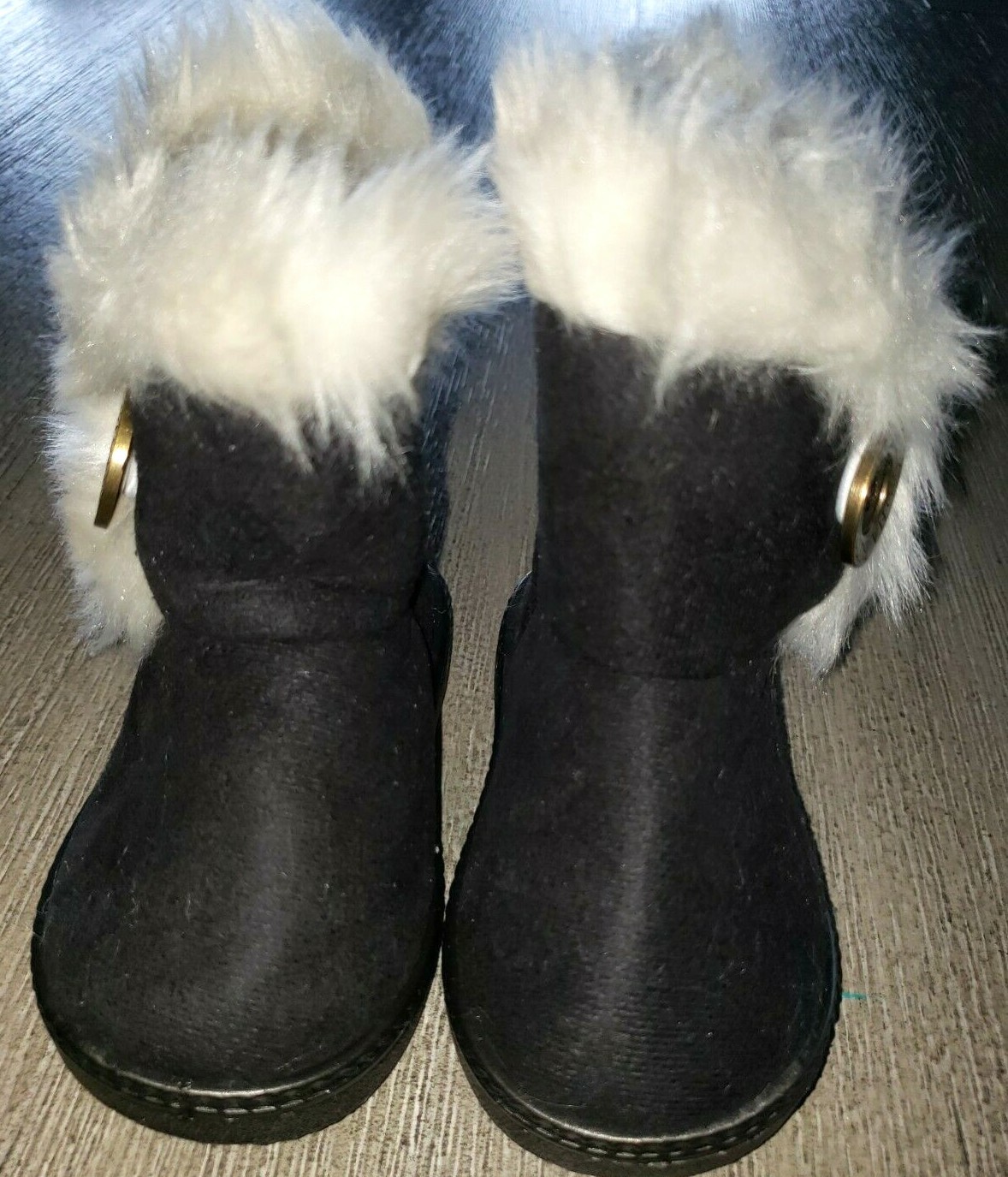 NEW BLACK toddler girls size euro 20 USA 4.5 WINTER BOOTS faux fur trim button