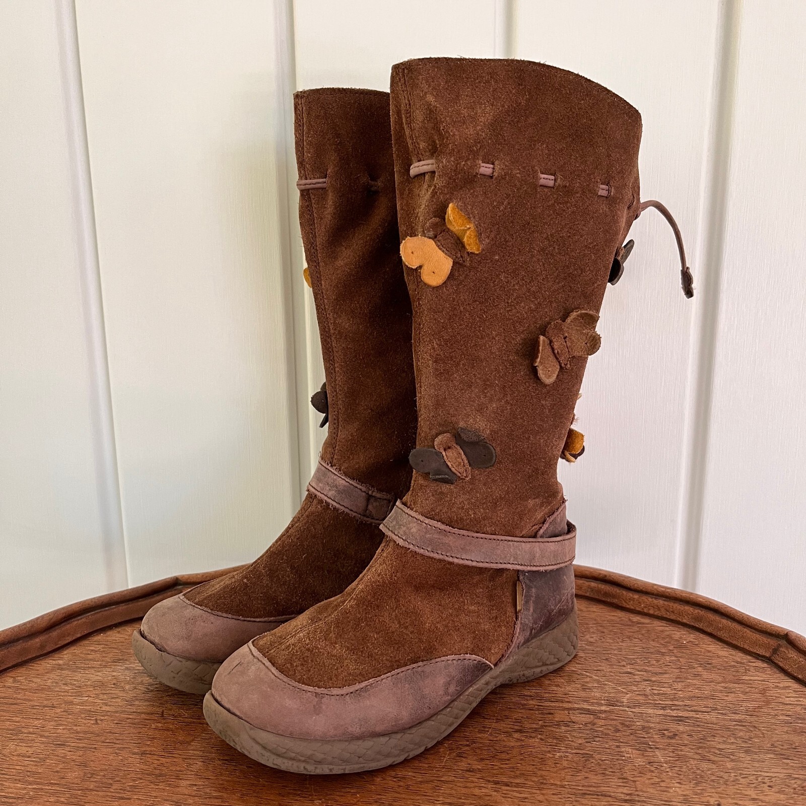 Primigi Girls Boots Brown Suede Leather with Butterflies Zip Lined Size 28 US 11