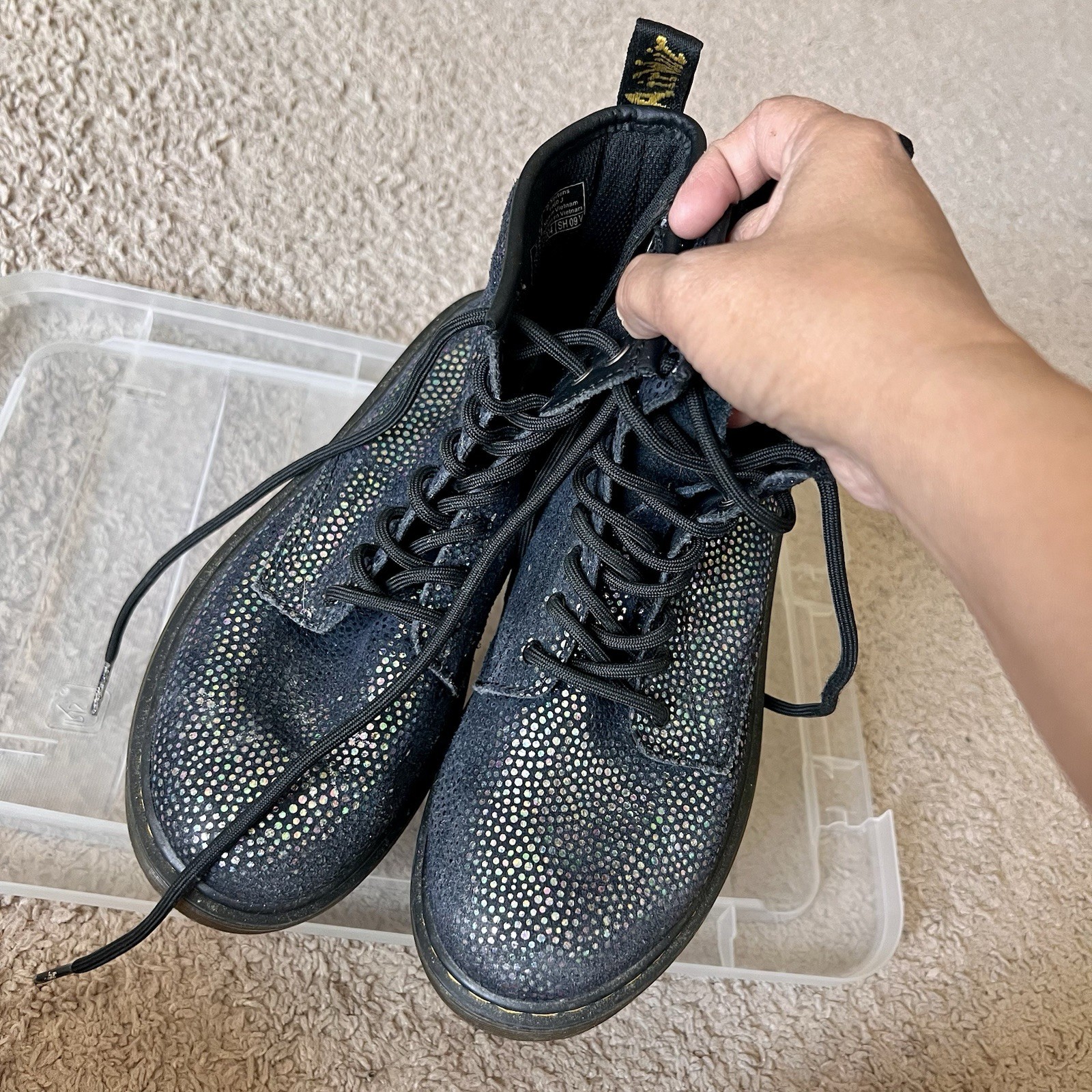 Dr. Martens Black Iridescent Girls Boots Size 3 Holographic