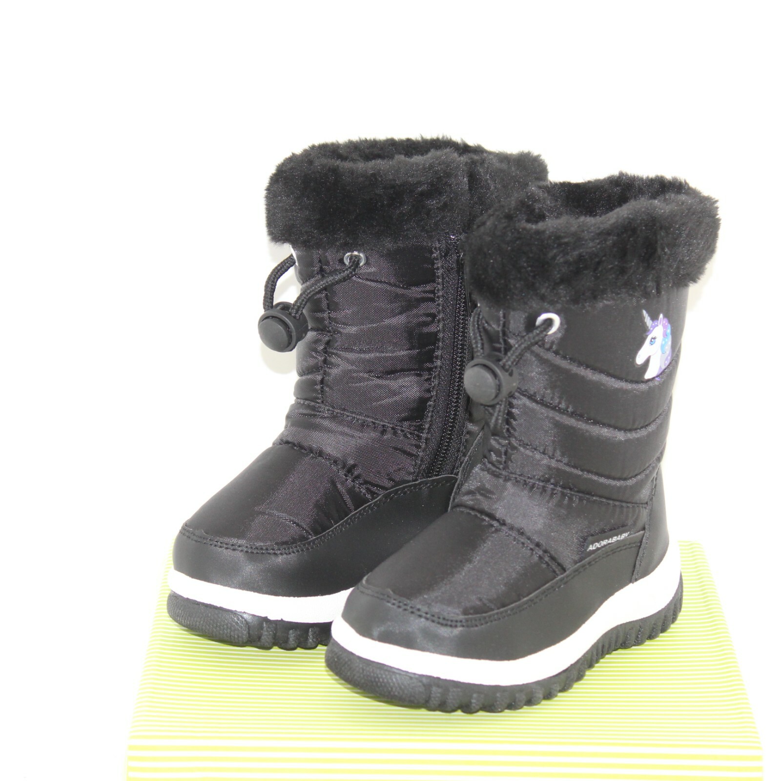 AXZ-ADORABABY toddler girls winter boots shoe size 6 M black quilted fabric NEW