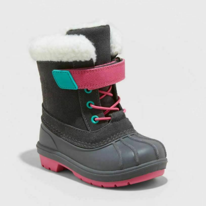 Cat and Jack Toddler Girls Waterproof Snow Boots Winter Grey/Teal/Pink Sz 5 NEW