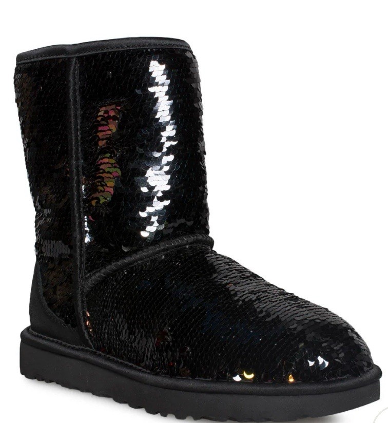 UGG CLASSIC SHORT SEQUIN SPARKLES BLACK BOOTS US 6/ EU 37 / UK 4