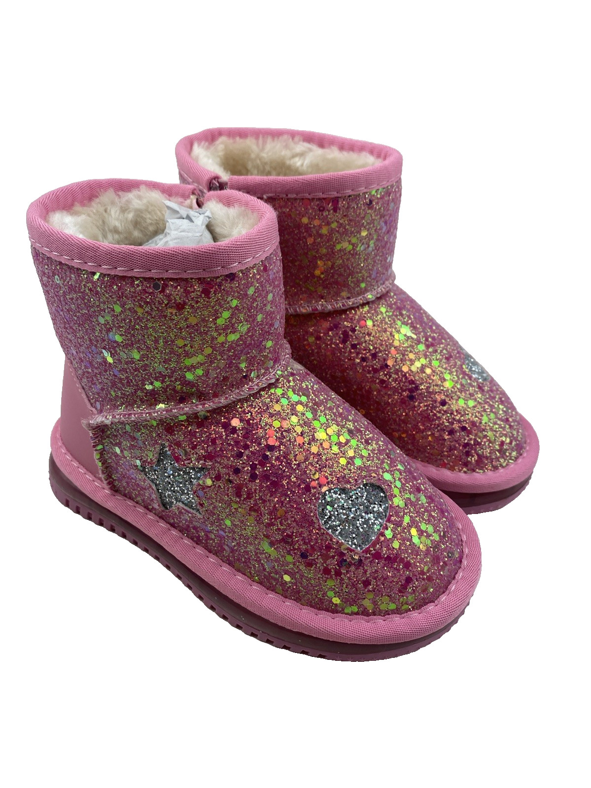 Girls Winter Boots Size 10.5 Light up Pink Sparkly Heart Zipper Footwear