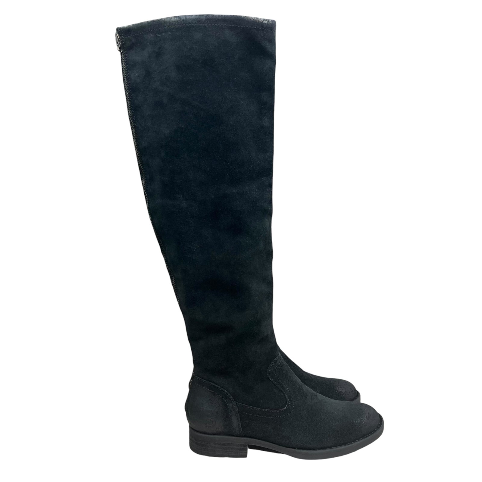 Born Women Boots Borman Riding Knee Hi Distressed Black Leather Low Heel 5.5M