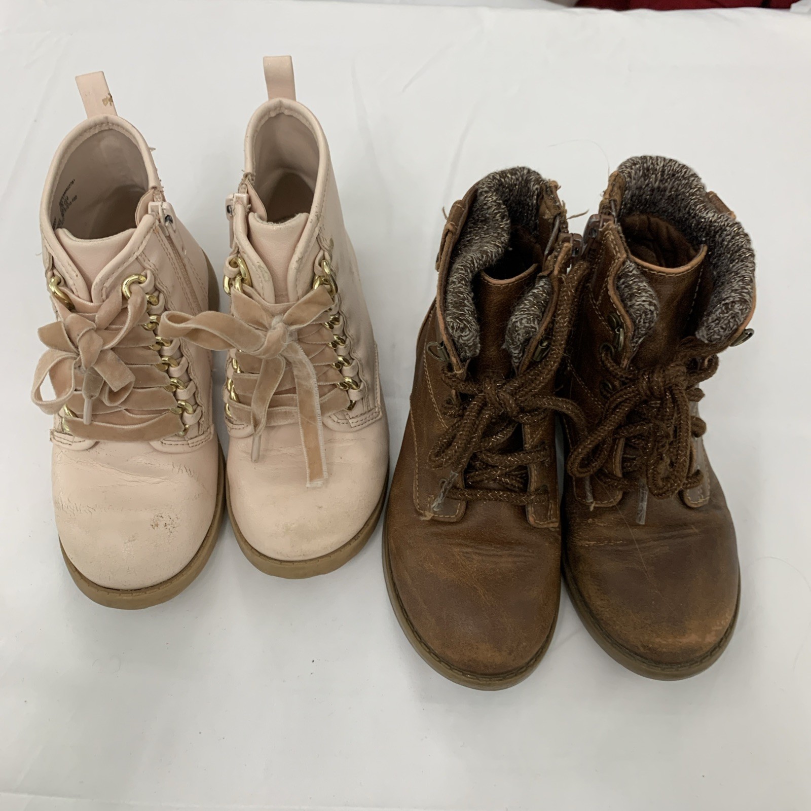 2 Pair Girls Ankle Boots Size 11c Brown And Pink GUC
