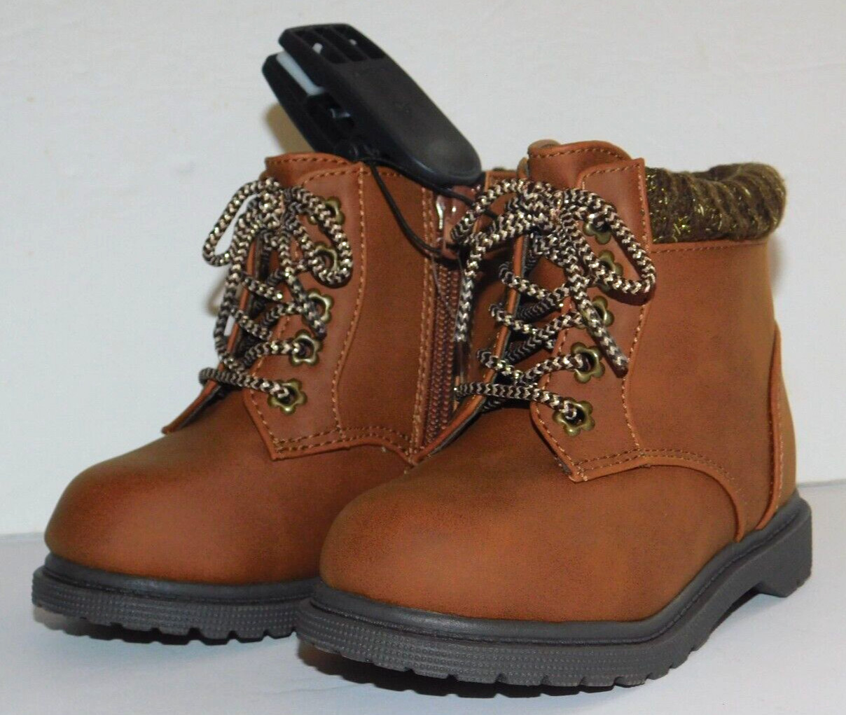 Infant Toddler Girl Boots Size 3 (3-6 Months) Brown Easy On Easy Off Zippers