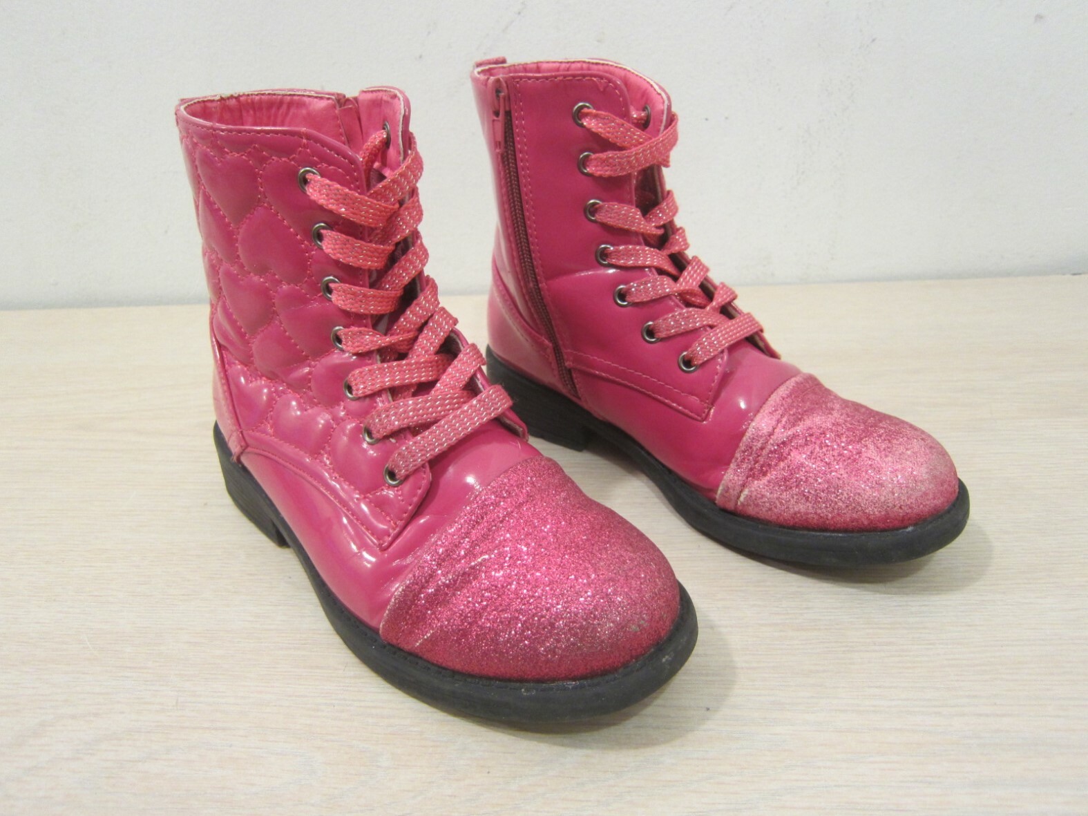 GINA GROUP LACE UP ZIPPER BOOTS, PINK/HEARTS, GIRLS SIZE L(2/3), 121229 FREE S&H