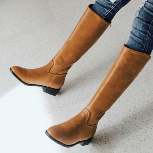 Women’s Men’s Mid-Calf Knee High Riding Boots Equestrain Shoes Zipper Leather SZ