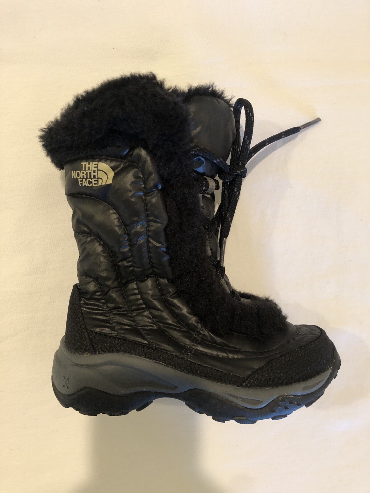 The North Face Girls Nuptse Winter Boots Faux Fur Black Puffer US10 UK9 EUR27