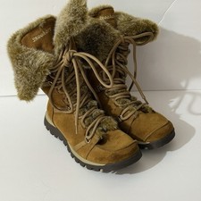 Skechers Women Boots Sz 5.5 Leather Suede Faux Fur Lined Side Zip Brown