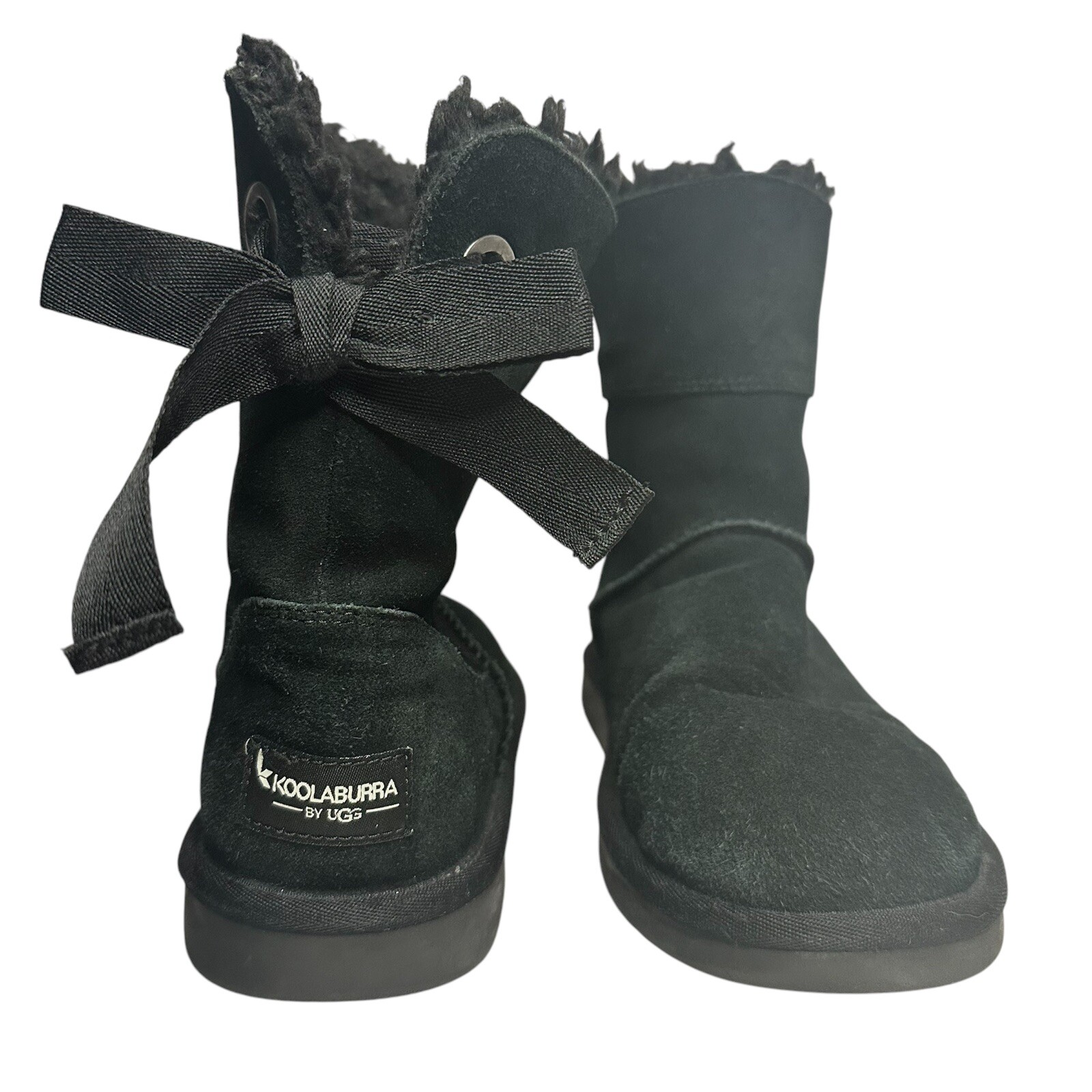Koolaburra by UGG Andrah Short Boot Black Leather Bow Lace Up Kids Size 4