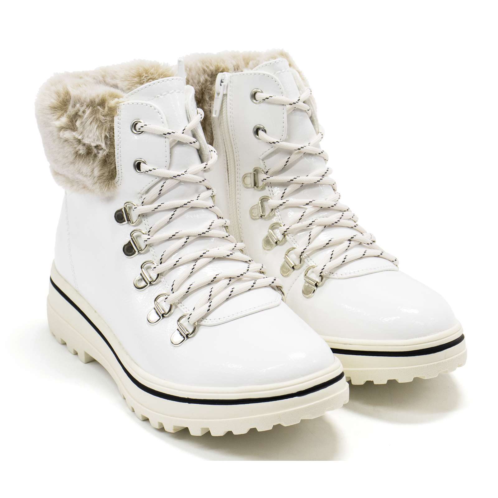 Patrizia Women Boots Charm Lace Up Bootie White Patent