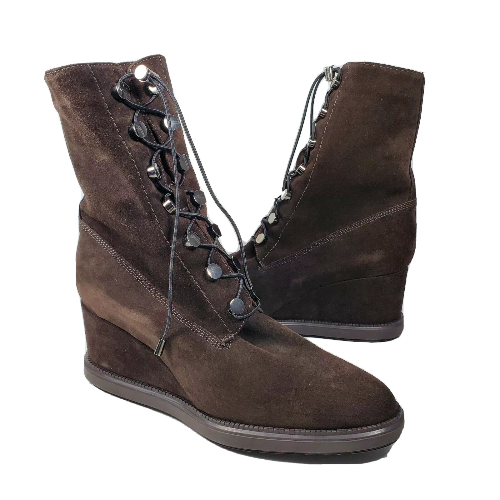 Aquatalia Women Boots Campbell ankle Brown suede wedge lace zipper sz 10.5 new