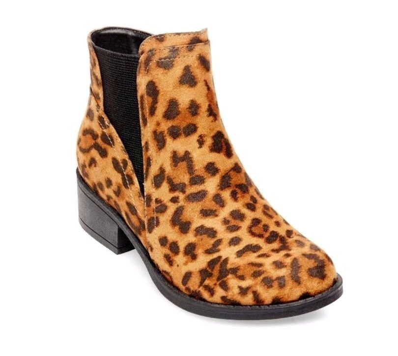 NEW STEVIES LEOPARD ANKLE GIRLS BOOTS SIDE ZIP SIZE 5