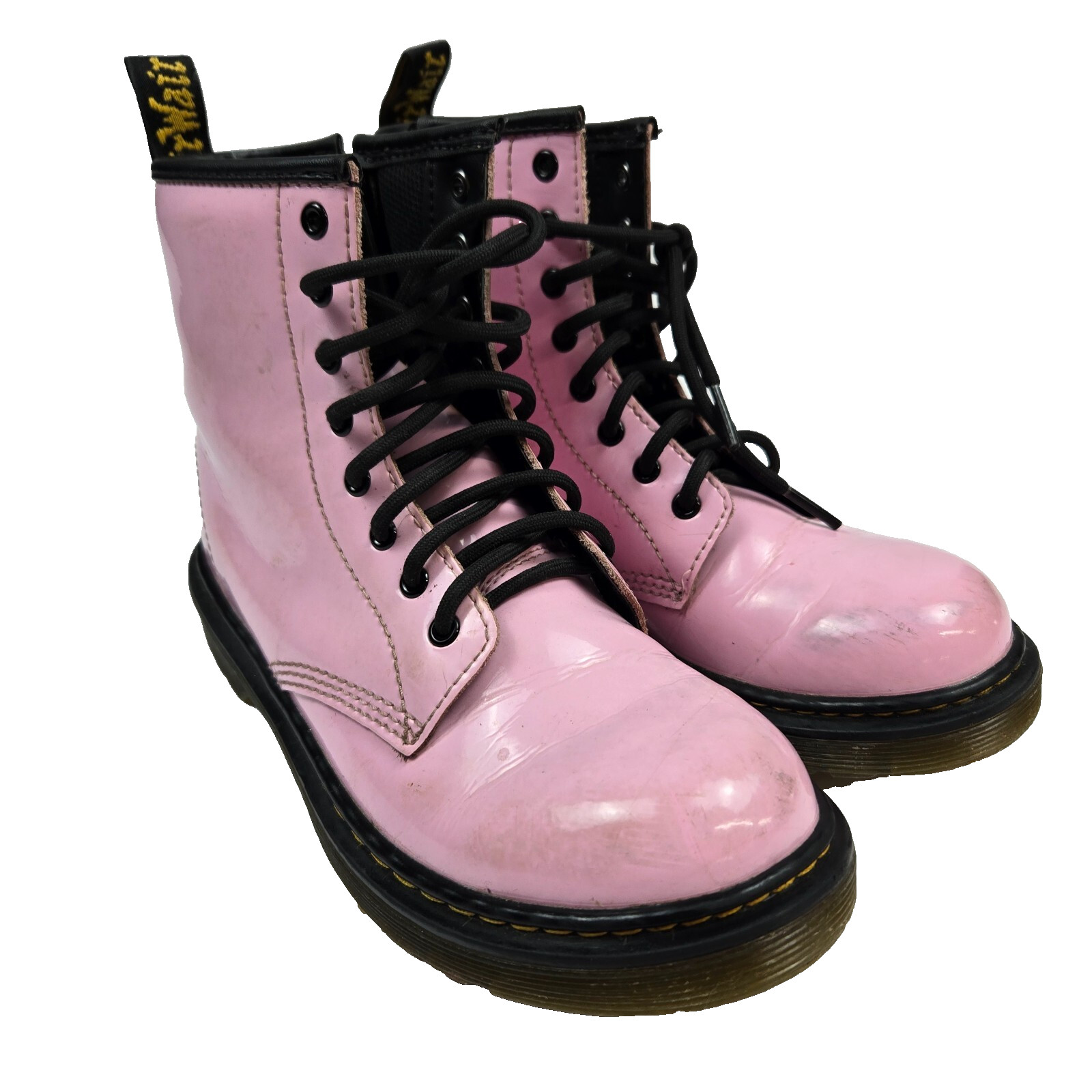 Dr. Martens Kids Size 3 Light Pink Patent Leather Girls Boots 26601 Zip Lace Up