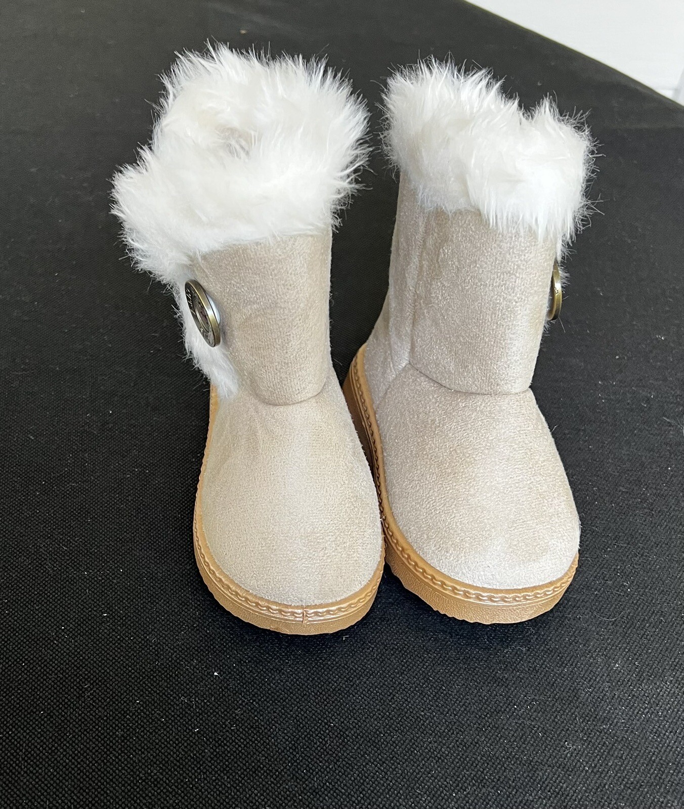 China Buttons City Toddler Girls Boots, Tan, Fleece Lined Size 22