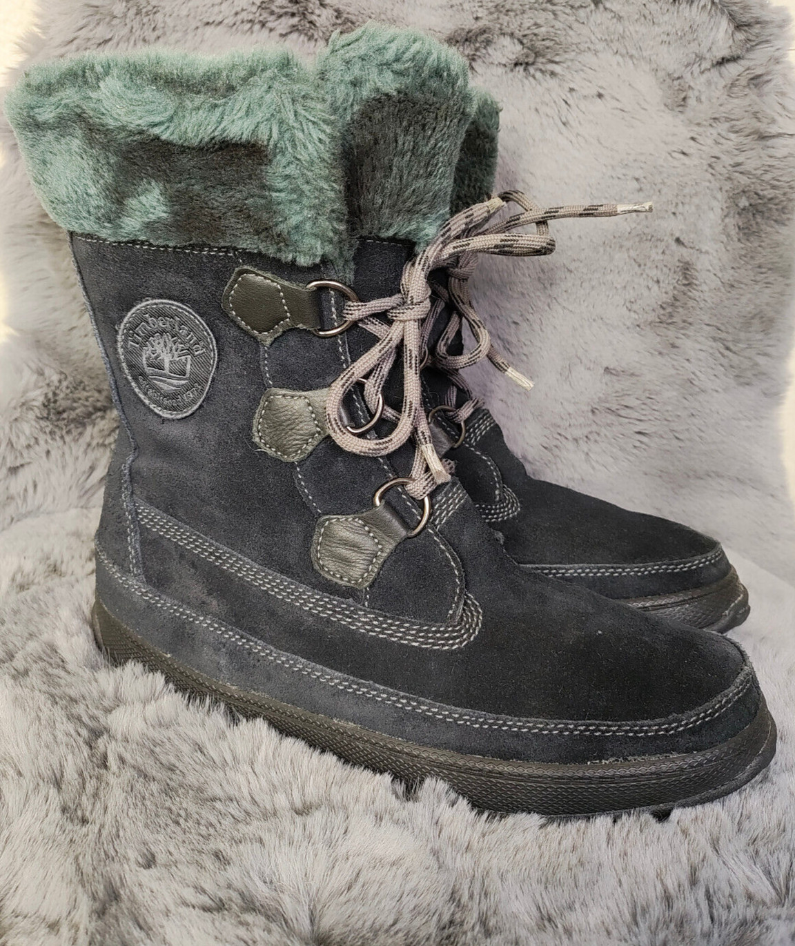 Timberland Mukluk Women Boots 9.5M Black Suede Lace Up Mid Calf Casual Shoes