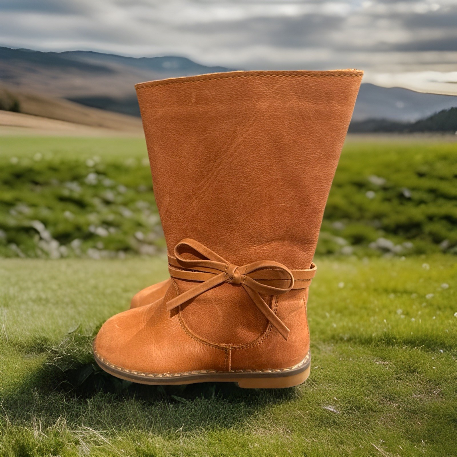 Monkey Feet Unisex Girls Boots Shoes 2-3 Y Brown Leather